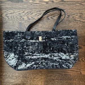 Salvatore Ferragamo Black and Silver Sequin Tote